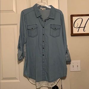 Denim button down shirt with lace back